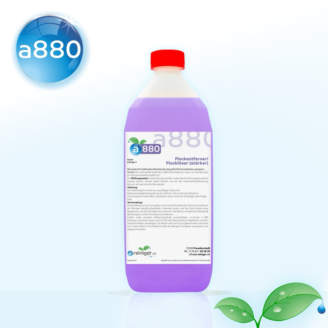 Auf dem Bild ist zu sehen der Flock-Entferner a880 entfernt sicher Flock von Trikots, T-Shirts & Textilien. Ungiftig, biologisch abbaubar & ideal für Sublimationsdruck.